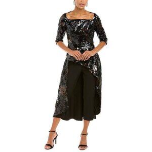 Kay Unger Black Ruby Wine Janelle Sequin Midi Romper Walk Thru Jumpsuit